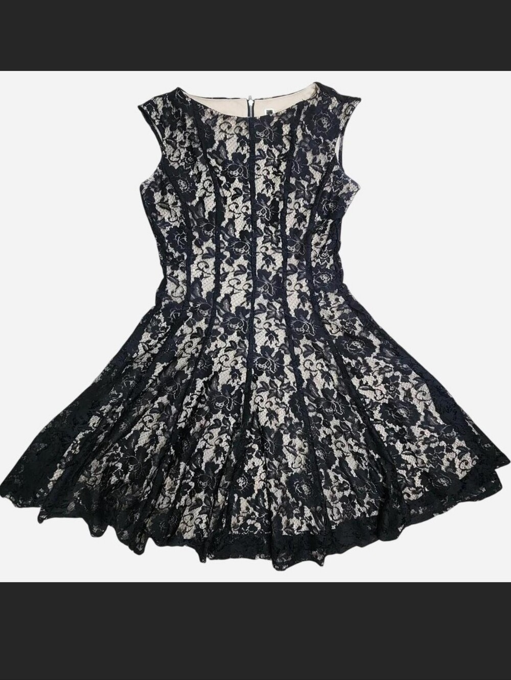 Julian Taylor Black Lace Mini Dress with Cream Underlay